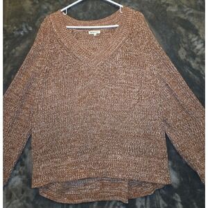 Margeaux & Ellie Women's Vneck Sweater Rust And White Chunky Knit XL Extra Large